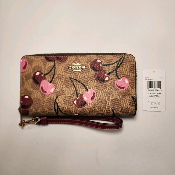Coach CZ328 Long Zip Around Wallet In Signature Cherry Tan 2 - Picture 1 of 3